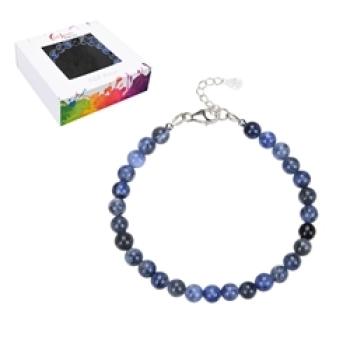 Armband Sodalith – 6 mm Kugeln mit Verlängerungskettchen aus rhodiniertem Silber (19–22,5 cm)